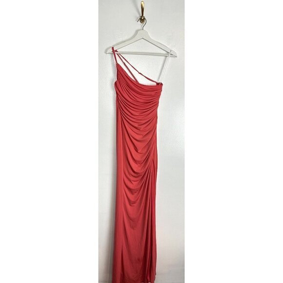 KATIE MAY Winnipeg One Shoulder Ruched Knit Gown in Coral Size Large - Picture 3 of 12